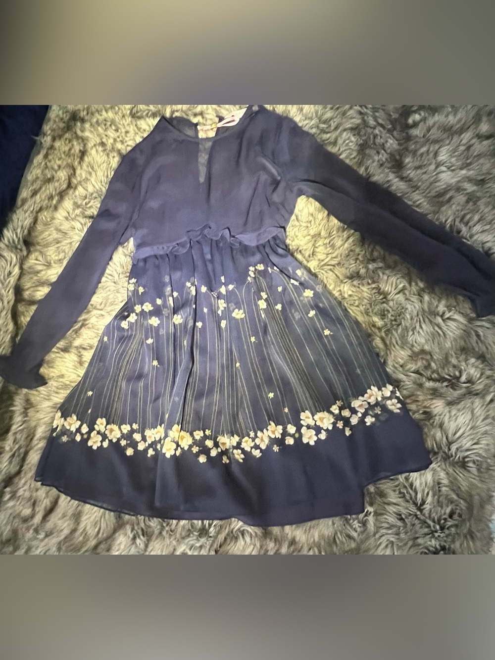 Ted Baker Navy Floral Long Sleeve Chiffon Dress - Picture 9 of 15
